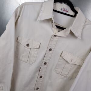 Orvis Vintage Fishing Outdoor Camping Distressed Off White Button Up Shirt XL